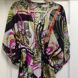 Beautiful print Sheer batwing top/cover up